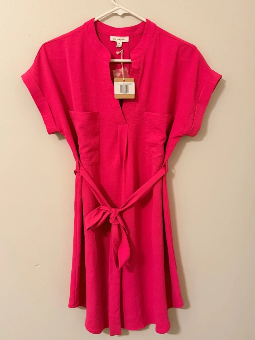 Blu Pepper Hot Pink Tie-Waist Dress - Picture 1 of 3